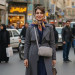 کیف دوشی طوسی دو زیپ(طرح کنف)
